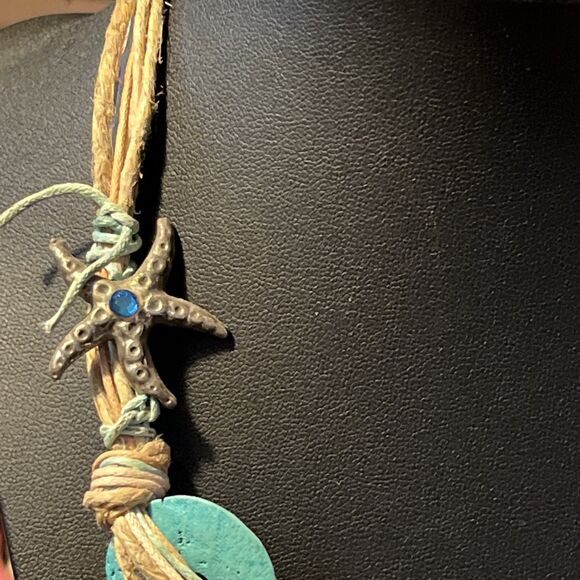 Virginia Parissi Designer Boho Colorful Disc Natural Material Cord Necklace 16” - Picture 2 of 6